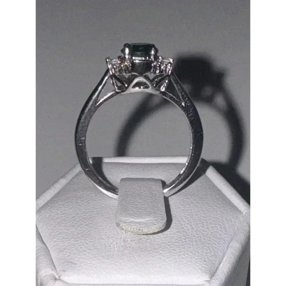 P Star M Sterling Silver 925 White Topaz & Emerald Green Stone Ring Size 6.75 - Picture 6 of 10